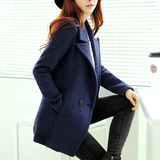 2015冬装新款韩版中款毛呢外套女中长款修身显瘦呢子大衣加厚学生