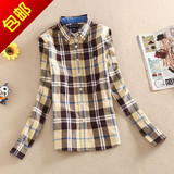 2015春秋新款韩国维尼小熊衬衫英伦学院风女长袖衬衫修身格子衬衣