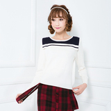 秋冬韩版日系女装长袖小海军风可爱甜美套头针织衫学院复古毛衣