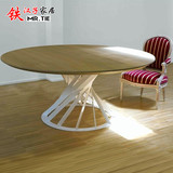 美式铁艺餐厅大圆桌圆形复古实木咖啡厅桌餐桌洽谈桌餐饮包厢桌椅