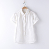 日系文艺白衬衫女士纯棉衬衣复古元宝领短袖衬衫上衣2016夏季女装