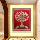 东南亚金色抽象发财树菩提树大象客厅玄关装饰画油画过道挂画壁画