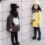 韩国童装儿童卫衣女童春秋款猫咪加绒中长款宽松套头打底绒衫外套