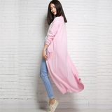 绒仕拉2015夏韩版超长款针织衫开衫女外套纯色薄款宽松毛衣外套