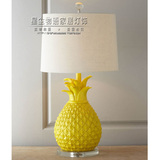 美式乡村黄色树脂水晶台灯 时尚儿童房卧室黄色菠萝台灯欧式台灯