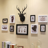 现代欧式实木照片墙相框墙组合创意家居个性鹿头挂头装饰墙饰包邮