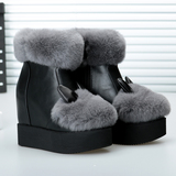 2015冬季新款短靴女士鞋子兔毛靴子马丁靴内增高松糕底兔子雪地靴