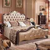美式家具法式皮床 欧式床公主床双人床1.8米 实木床韩式田园床
