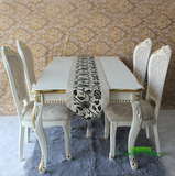 5折包邮描金贴金箔高档雕花欧式餐桌椅组合实木白色长方形饭桌子
