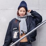 2015韩国原宿BF风透明口袋棉服外套贴标加厚棉衣显瘦棒球夹克女