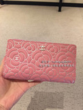 香港代购chanel香奈儿15新款粉红色双C山茶花长款对折钱包 皮夹