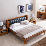 胡桃色高端中式实木床双人床1.5  1.8米大床软包高箱储物床912