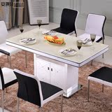 储物餐桌椅组合 现代简约长方形钢琴烤漆钢化玻璃电磁炉餐桌6人