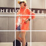 2016夏装新款女装韩版字母宽松连帽防晒衣服中长款外套薄款潮橘色