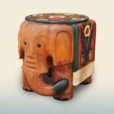 泰国木雕大象凳子全实木换鞋凳彩色原木象凳招财摆件彩绘家具