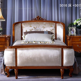 欧式实木床 单人大床 美式1.5米布艺床1.2米 桃花芯木家具 卧室