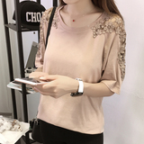 2016夏装新款女装潮短袖T恤女韩国蕾丝宽松纯色中袖五分袖小衫