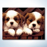 diy数字油画客厅卧室 风景动物情侣手绘装饰画 两只狗狗可爱朋友