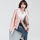 2015秋季新款韩国东大门女装官网品牌粉色女式皮衣外套女