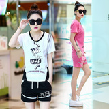 2016夏新款韩版显瘦短裤短袖学生两件套跑步时尚休闲运动服套装女