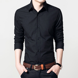 夏季青年韩版冬季学生修身英伦加绒黑色衬衫男长袖保暖纯棉衬衣潮