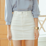 韩国代购春夏新款复古高腰弹力包臀裙显瘦半身牛仔短裙女白色简约