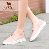 Camel/骆驼女鞋 春新款小皮鞋 真皮圆头平跟系带单鞋 复古小白鞋