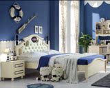 韩式儿童床 1.2/1.5米实木床高箱床带书桌衣柜蓝色王子床套房家具
