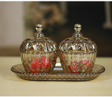 后现代新古典欧式简欧美式样板间家居饰品茶色玻璃糖果摆件储物罐