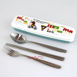韩国进口正品 摩卡小熊 不锈钢餐具套装 勺子筷子叉子餐具盒