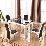 简约欧式钢化玻璃餐桌台实木餐桌椅组合黑白烤漆金属饭桌Y-CT213