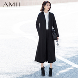 Amii[极简主义]秋冬V领开襟长袖宽松长款西装外套