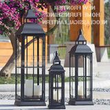 欧美式复古铁艺玻璃创意烛台摆件 大号户外庭院落地风灯路引马灯