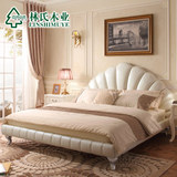 林氏木业法式床皮床1.5 1.8米高档白色双人床皮艺床太子床软床R76