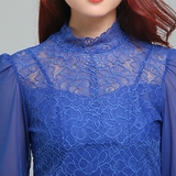 丽维 正品包邮 高领打底衫 性感蕾丝长袖网纱女韩版上衣LX3332