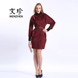 文珍设计师原创品牌酒红色中长款高级定制时尚羊绒女大衣