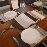 咖啡色宽条纹绣线桌旗 餐垫 餐桌布 茶几旗 盘垫 隔热垫 可定做