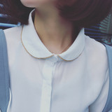 韩版小清新学院风长袖金边小圆领衬衫女白色雪纺衬衣修身显瘦上衣