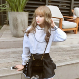 韩版时尚休闲套装秋季女装娃娃领长袖衬衫上衣+短裙两件套潮学生
