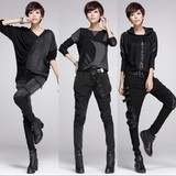 2016秋季新款韩版宽松显瘦时尚个性休闲哈伦裤牛仔套装女两件套