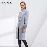 YOGK秋冬季女装新款羊羔绒立领大衣中长款拉链衫长袖风衣加厚外套