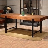复古美式铁艺实木餐桌办公桌会议桌 欧式做旧电脑桌长方桌工作台