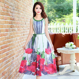 2016夏装新款韩版女装时尚修身气质波西米亚雪纺印花连衣裙长裙