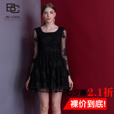 百丝BAISI专柜正品 性感提花蕾丝透视长袖蓬蓬裙连衣裙B511TB0229