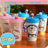 可爱创意卡通哆啦A梦/holle Kitty/轻松熊带盖勺陶瓷杯子马克杯