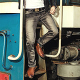 水洗磨白韩版男士牛仔裤烟灰色直筒修身潮流小脚做旧复古灰色长裤
