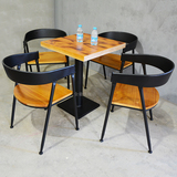 美式铁艺餐桌椅组合复古实木方形咖啡厅桌椅快餐桌酒吧酒店餐桌子