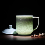 陶瓷办公室茶杯 带盖 景德镇青瓷茶具茶杯水杯绿茶杯茶具杯子单杯