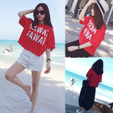 韩版2016夏装韩版学生字母印花宽松显瘦短袖T恤女装bf风新款上衣