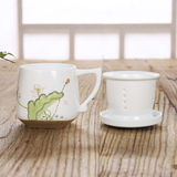 景德镇手绘茶杯陶瓷带盖过滤办公杯带盖陶瓷杯个人茶杯紫砂陶瓷杯